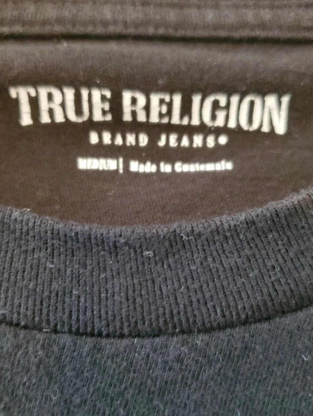 True Religion Men Long-Sleeve Logo World Tour Graphic Tee - Black & White Size M